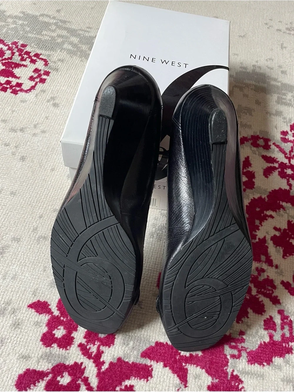 Black Women's leather wedges with Silver Hardware